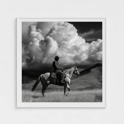 Black and White Cowboy Photography Print, Western Horse Wall Art, Rustic Mountain Landscape Decor, Fine Art Ranch Style Home Artwork