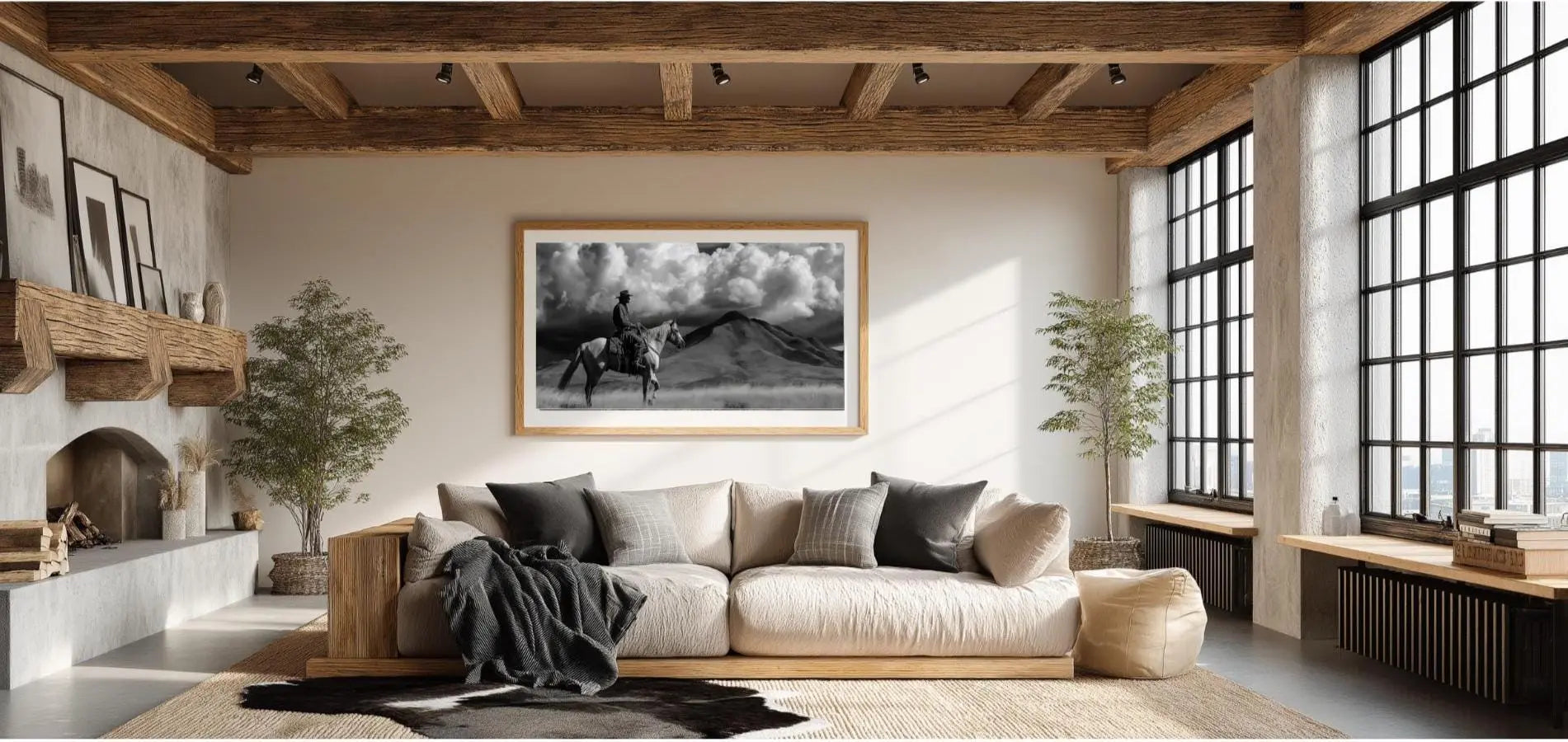 Black and White Cowboy Photography Print, Western Horse Wall Art, Rustic Mountain Landscape Decor, Fine Art Ranch Style Home Artwork