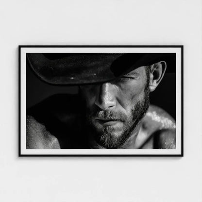 Black and White Cowboy Portrait Photography Print | Rustic Western Wall Art, Masculine Fine Art Decor, Ranch Style Home Artwork