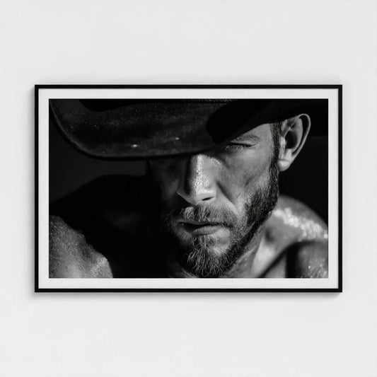Black and White Cowboy Portrait Photography Print | Rustic Western Wall Art, Masculine Fine Art Decor, Ranch Style Home Artwork