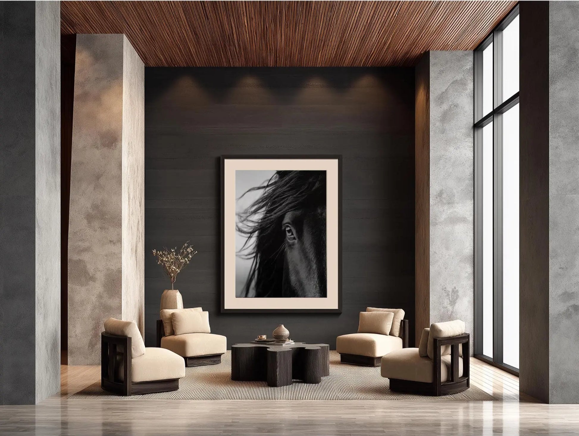 Black and White Horse Photography Print, Minimalist Equine Wall Art, Rustic Ranch Home Decor, Fine Art Animal Portrait Artwork