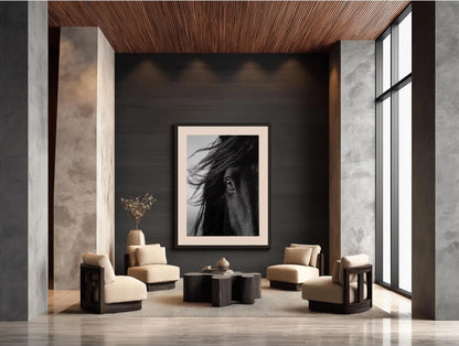 Black and White Horse Photography Print, Minimalist Equine Wall Art, Rustic Ranch Home Decor, Fine Art Animal Portrait Artwork