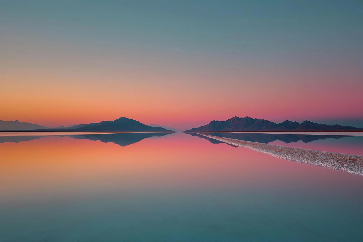 Salt Flat Sunset Wall Art Print – Pastel Reflection Landscape Photography, Minimal Decor