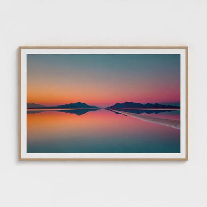 Salt Flat Sunset Wall Art Print – Pastel Reflection Landscape Photography, Minimal Decor