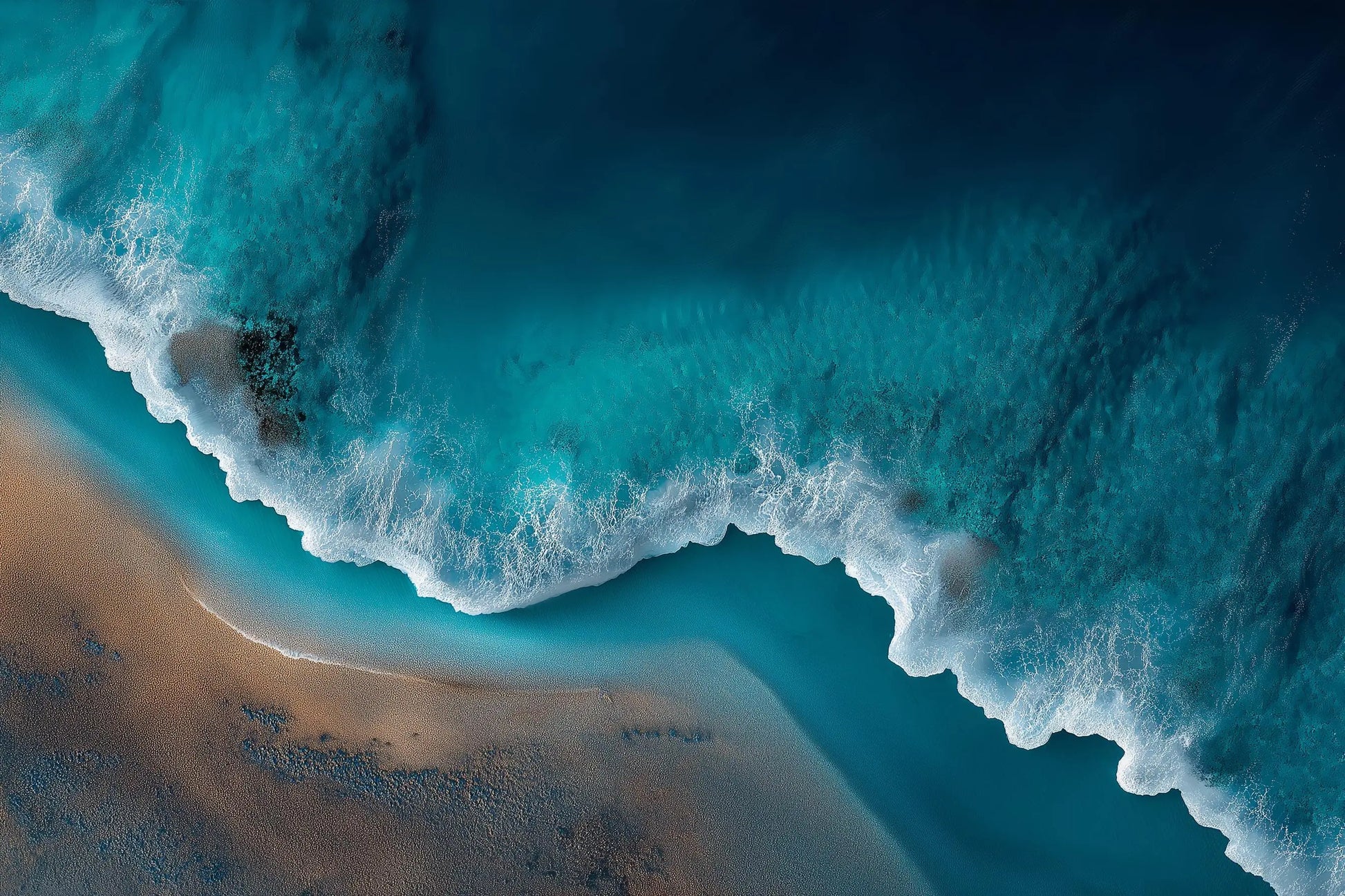 Tidefall — Aerial Ocean Wave Wall Art Print, Turquoise Sea & Shoreline Photography, Minimalist Coastal Decor