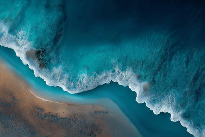 Tidefall — Aerial Ocean Wave Wall Art Print, Turquoise Sea & Shoreline Photography, Minimalist Coastal Decor