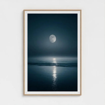 Lunar Tide — Moon Over Ocean Wall Art Print, Night Seascape Photography, Minimal Coastal Decor