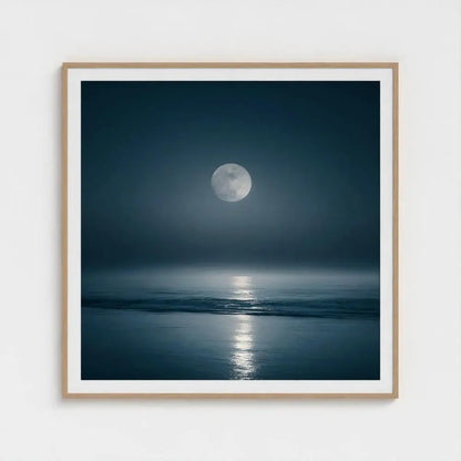 Lunar Tide — Moon Over Ocean Wall Art Print, Night Seascape Photography, Minimal Coastal Decor