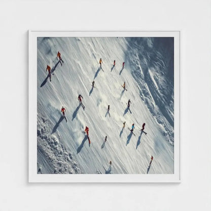 Alpine Array — Aerial Skiers Wall Art Print, Alpine Winter Photography, Modern Ski Lodge Decor