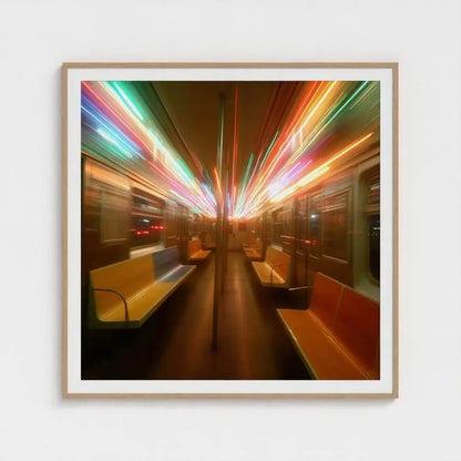 NYC Subway Wall Art Print – Neon Motion Blur Photography, Urban Modern Decor