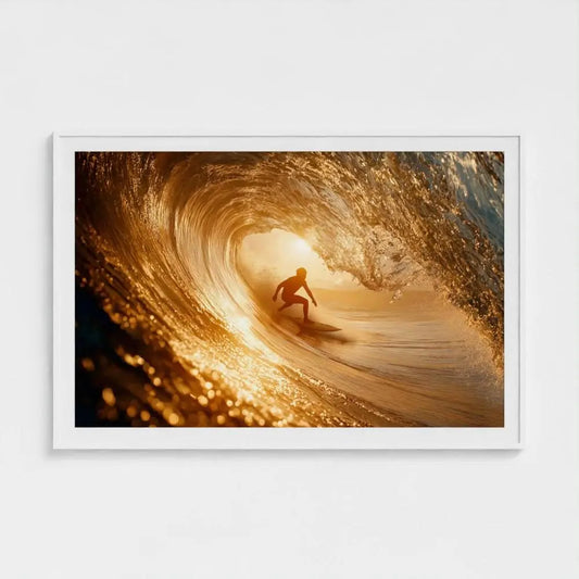 Amber Wave — Surfer Wall Art Print, Golden Wave Photography, Nautical Coastal Home Decor