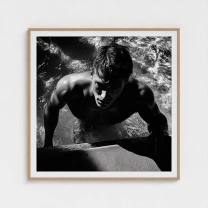 Black & White Swimmer Wall Art Print – Male Figure Pool Photography, Modern Decor