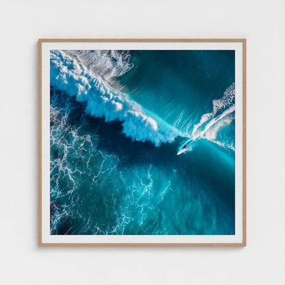 Breakline — Aerial Surfer Wall Art Print, Turquoise Wave Photography, Coastal Nautical Modern Decor