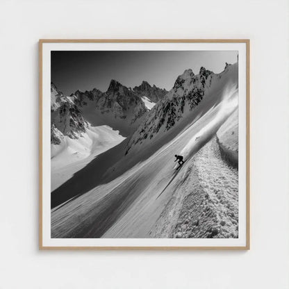 Ridge Break — Skier Wall Art Print, Black & White Mountain Photography, Alpine Winter Decor