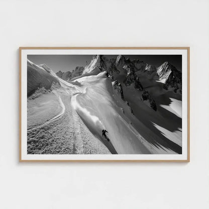 Serpentine Slope — Skier Wall Art Print, Black & White Mountain Photography, Alpine Winter Decor