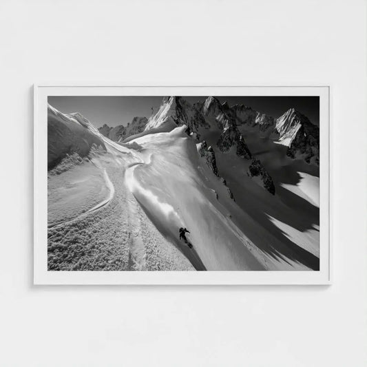 Serpentine Slope — Skier Wall Art Print, Black & White Mountain Photography, Alpine Winter Decor