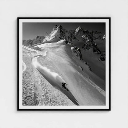 Serpentine Slope — Skier Wall Art Print, Black & White Mountain Photography, Alpine Winter Decor