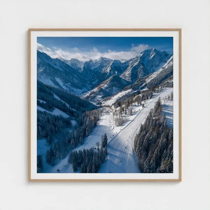 Ski Valley Wall Art Print – Sunlit Alpine Piste Photography, Winter Mountain Decor