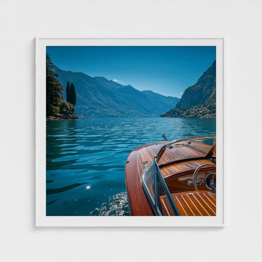 Mahogany Wake — Lake Como Wooden Boat Wall Art Print, Italian Lake Photography, Nautical Decor