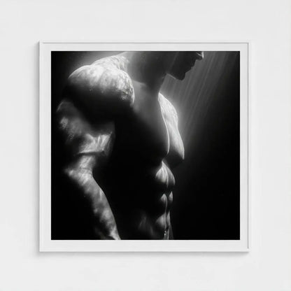 Male Surfer Wall Art Print – Black & White Torso Photography, Minimalist Ocean Decor