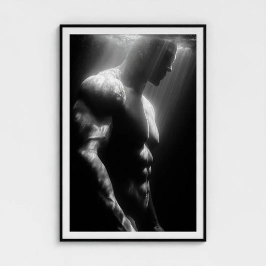 Male Surfer Wall Art Print – Black & White Torso Photography, Minimalist Ocean Decor