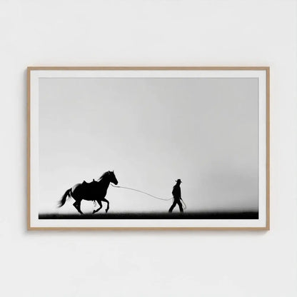 Wild Horses Cowboy Wall Art Print – Black & White Western Photography, Minimalist Rustic Decor, Giclée Fine Art