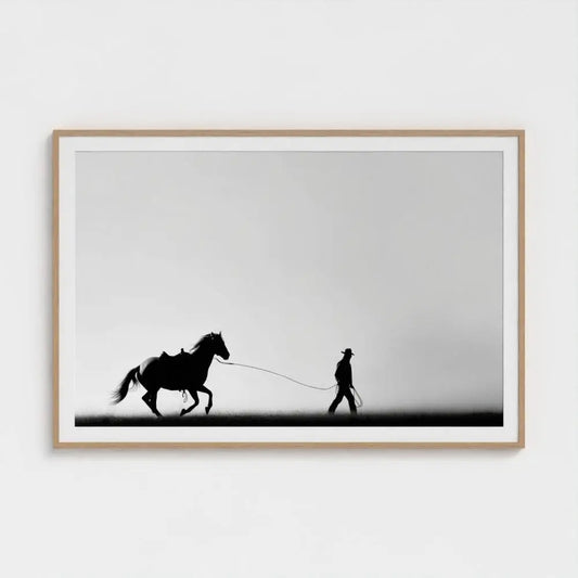 Wild Horses Cowboy Wall Art Print – Black & White Western Photography, Minimalist Rustic Decor, Giclée Fine Art