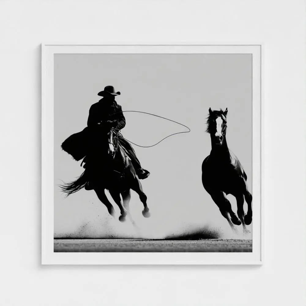 Black and White Cowboy Photography Print, Western Horse Wall Art, Rustic Ranch Decor