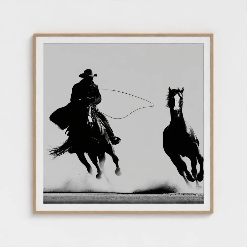 Black and White Cowboy Photography Print, Western Horse Wall Art, Rustic Ranch Decor