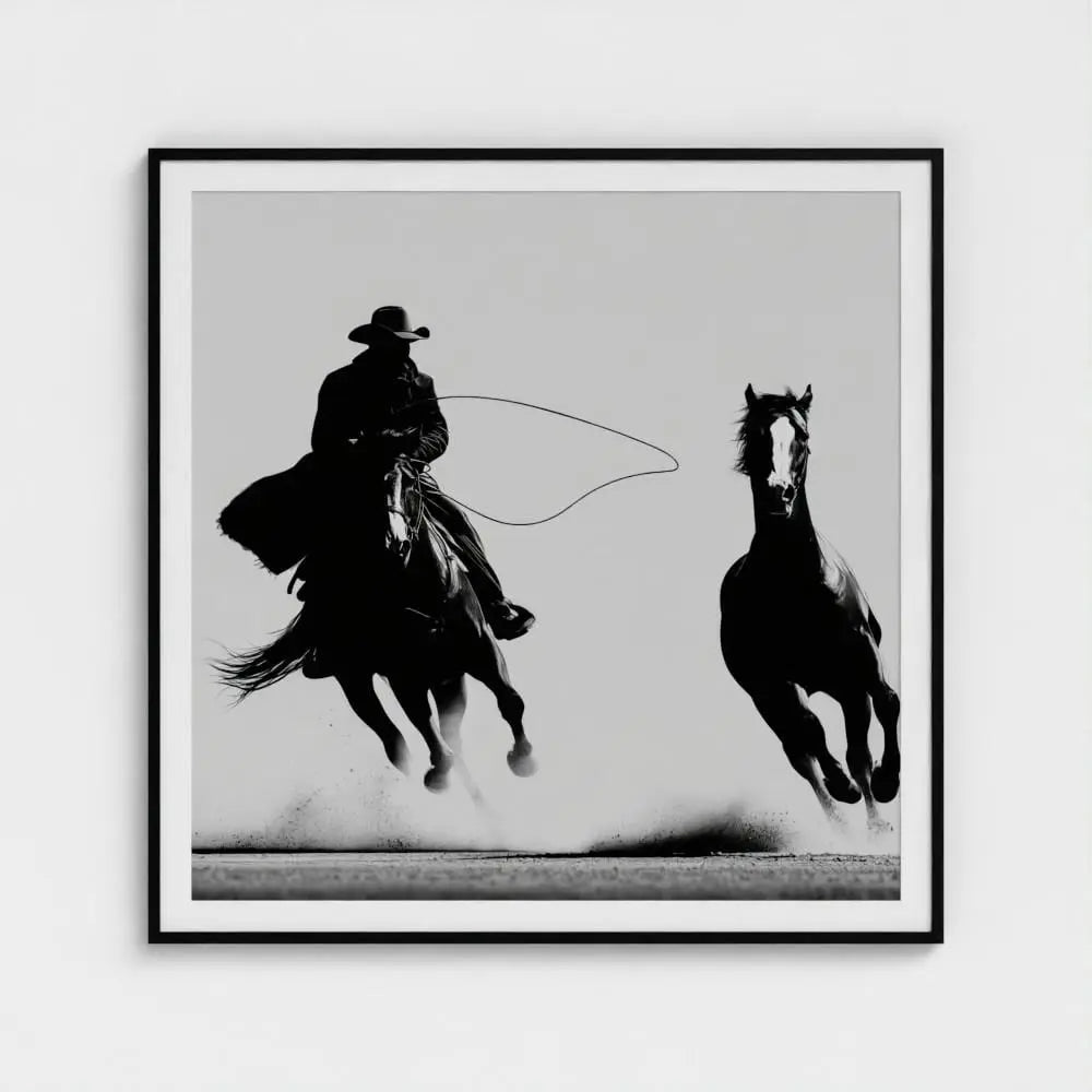 Black and White Cowboy Photography Print, Western Horse Wall Art, Rustic Ranch Decor