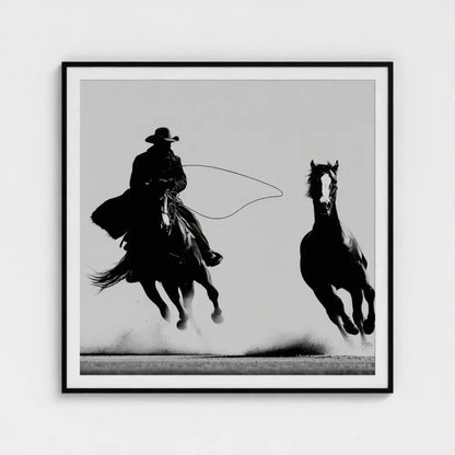 Black and White Cowboy Photography Print, Western Horse Wall Art, Rustic Ranch Decor