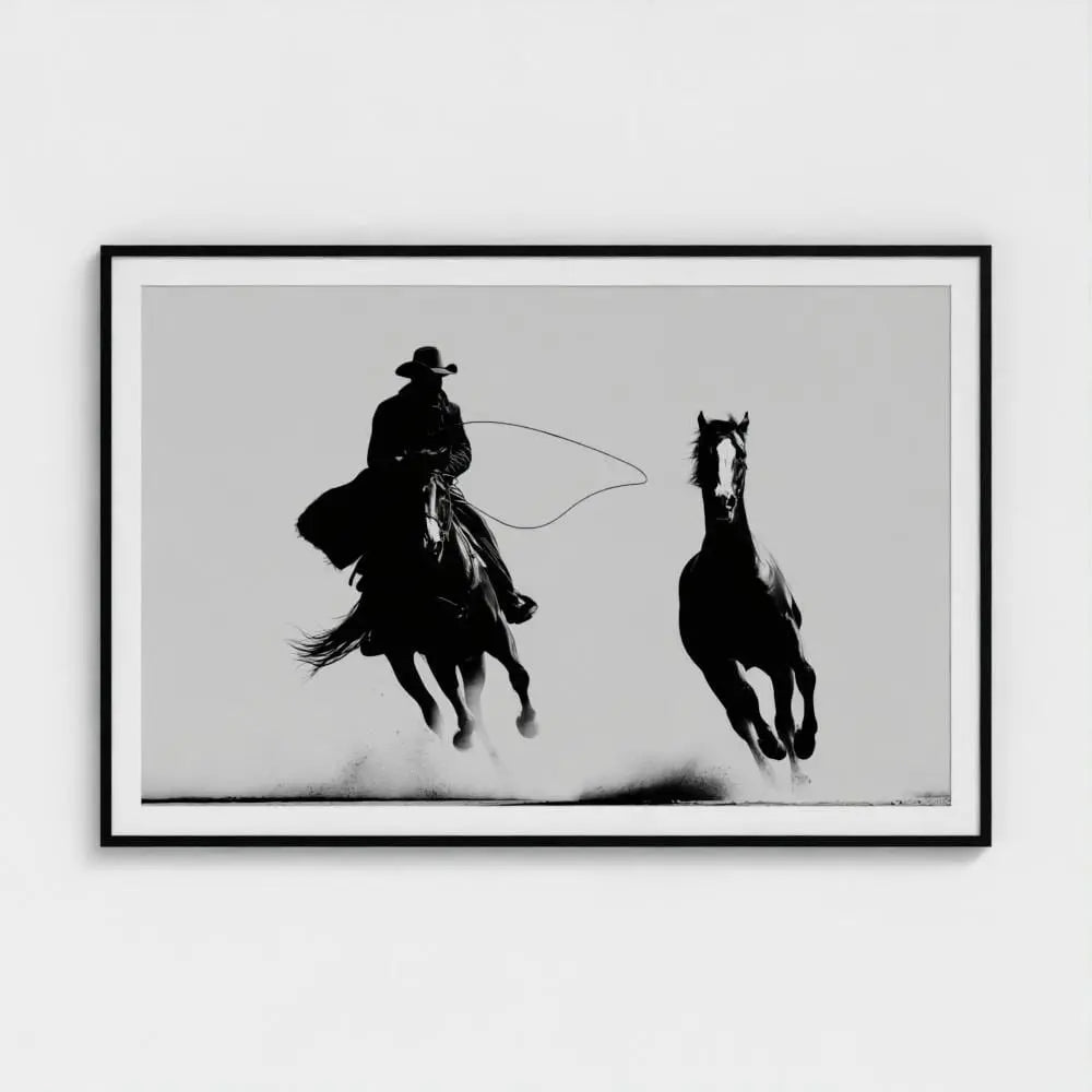 Black and White Cowboy Photography Print, Western Horse Wall Art, Rustic Ranch Decor