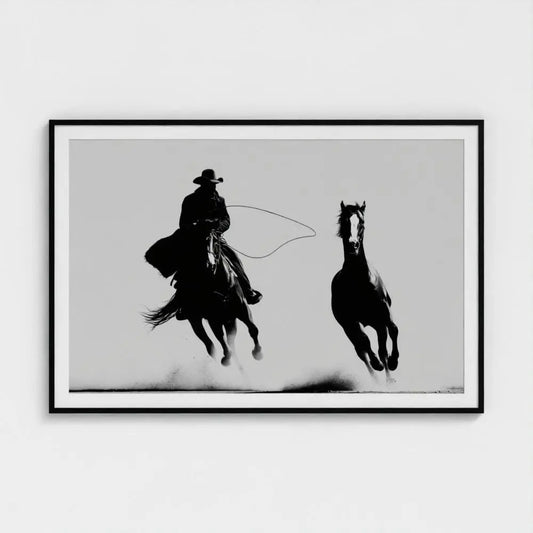 Black and White Cowboy Photography Print, Western Horse Wall Art, Rustic Ranch Decor