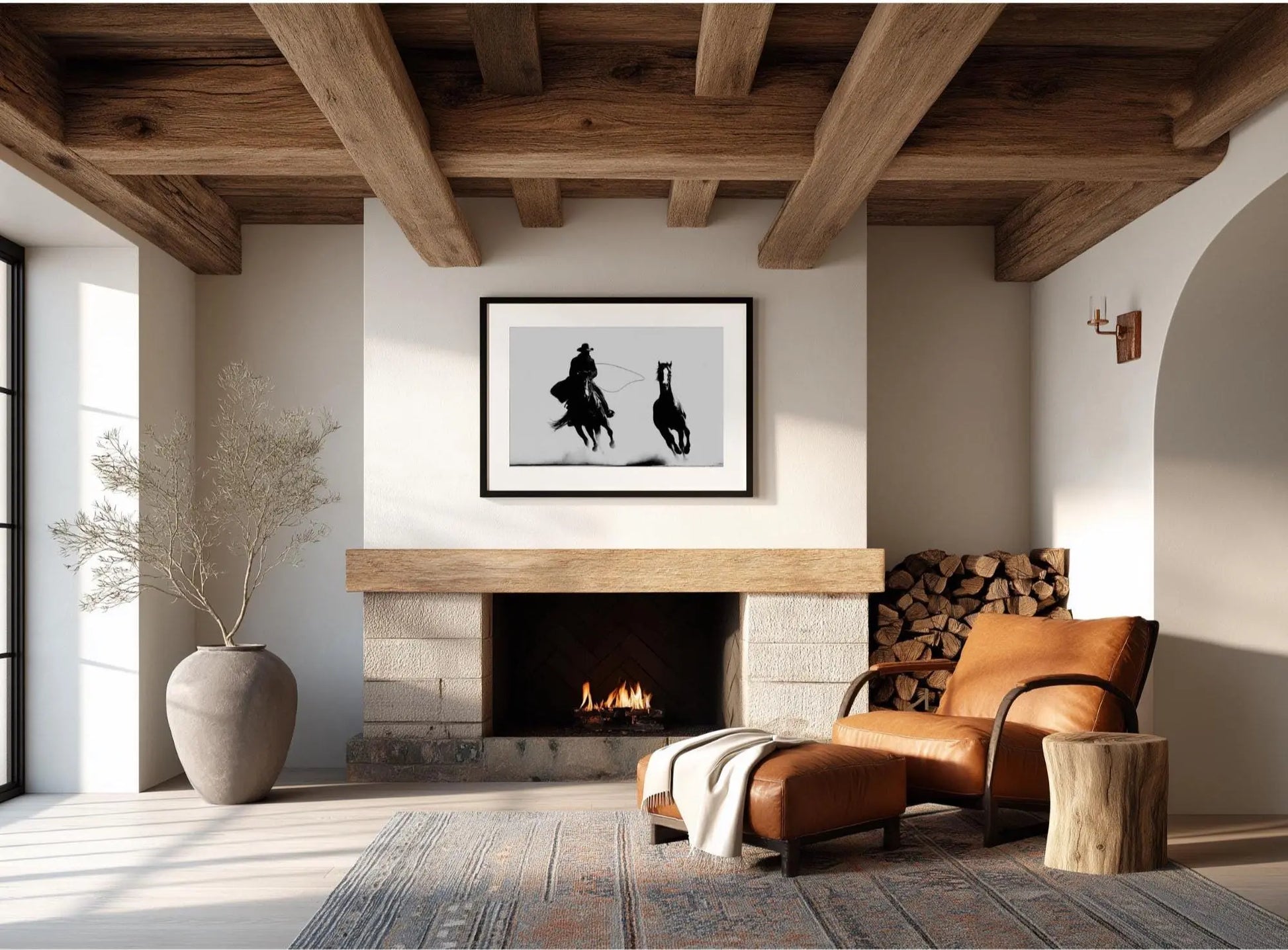 Black and White Cowboy Photography Print, Western Horse Wall Art, Rustic Ranch Decor
