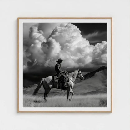 Black and White Cowboy Photography Print, Western Horse Wall Art, Rustic Mountain Landscape Decor, Fine Art Ranch Style Home Artwork