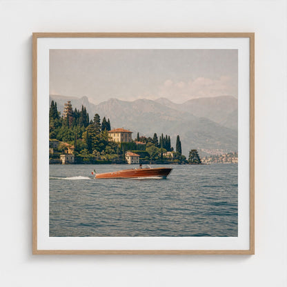 Lake Como Wall Art — 36 × 36 natural wood frame mockup