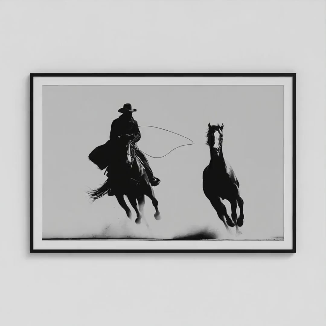 Black and White Cowboy Photography Print, Western Horse Wall Art, Rustic Ranch Decor