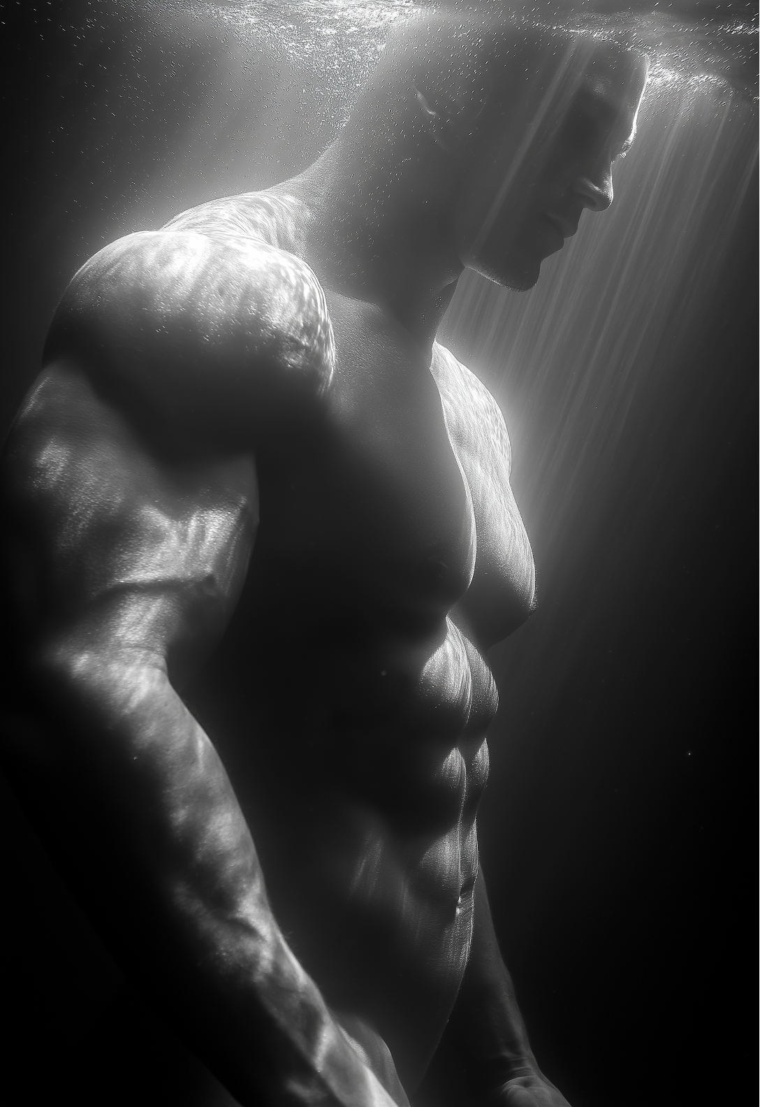 Raw unframed artwork — Male Torso Wall Art — Black and White Figure Photography — source 10733186548015