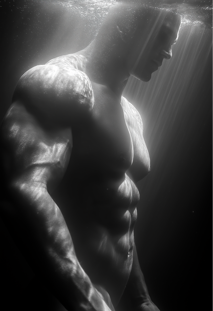 Raw unframed artwork — Male Torso Wall Art — Black and White Figure Photography — source 10733186548015