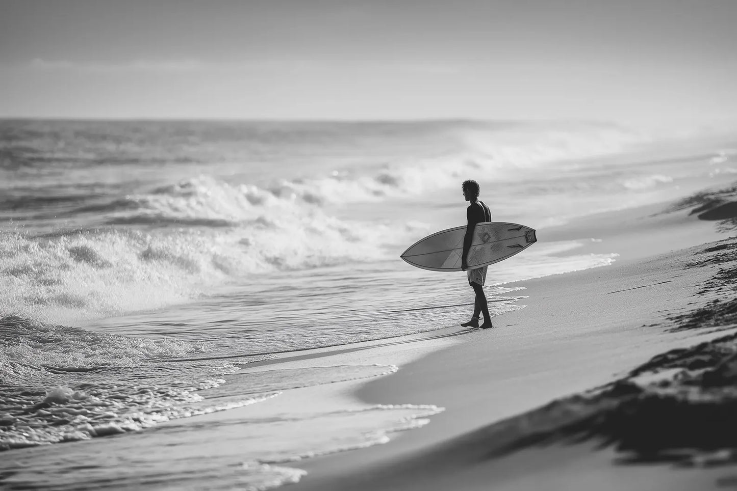 Raw unframed artwork — Black and White Surfer Wall Art — Coastal Photography — source 10733189431599