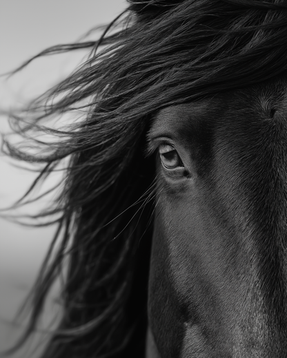 Raw unframed artwork — Horse Wall Art — Black and White Equine Photography — source 10737895964975