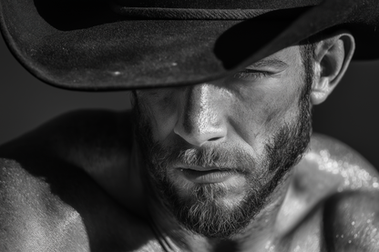 Raw unframed artwork — Cowboy Portrait Wall Art — Black and White Photography — source 10737895997743