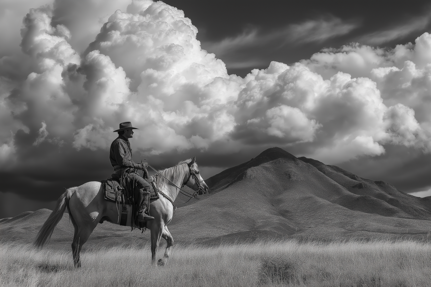 Raw unframed artwork — Cowboy Wall Art — Black and White Photography Print — source 10737896194351