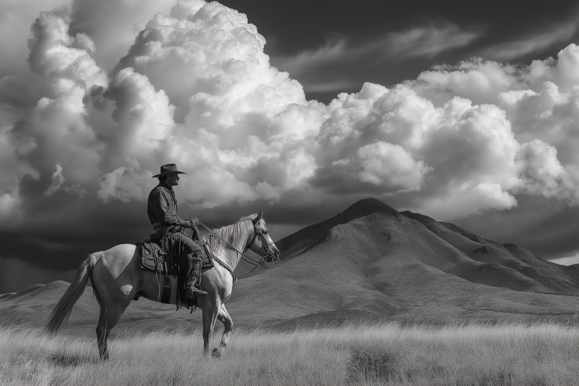 Raw unframed artwork — Cowboy Wall Art — Black and White Photography Print — source 10737896194351