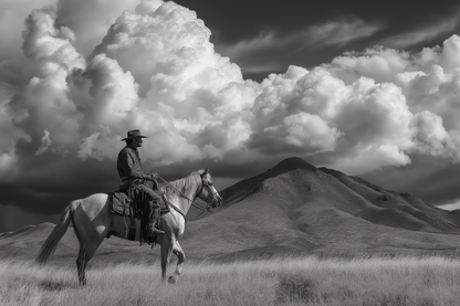 Raw unframed artwork — Cowboy Wall Art — Black and White Photography Print — source 10737896194351