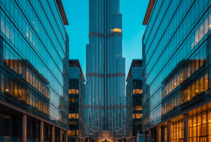 Raw unframed artwork — Dubai Wall Art — Blue Hour Cityscape Photography — source 13238419063087