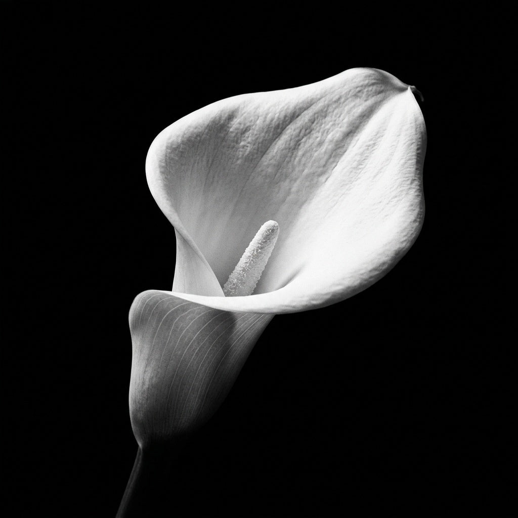 Raw unframed artwork — Calla Lily Wall Art — Black and White Botanical Photography — source 13253384569135