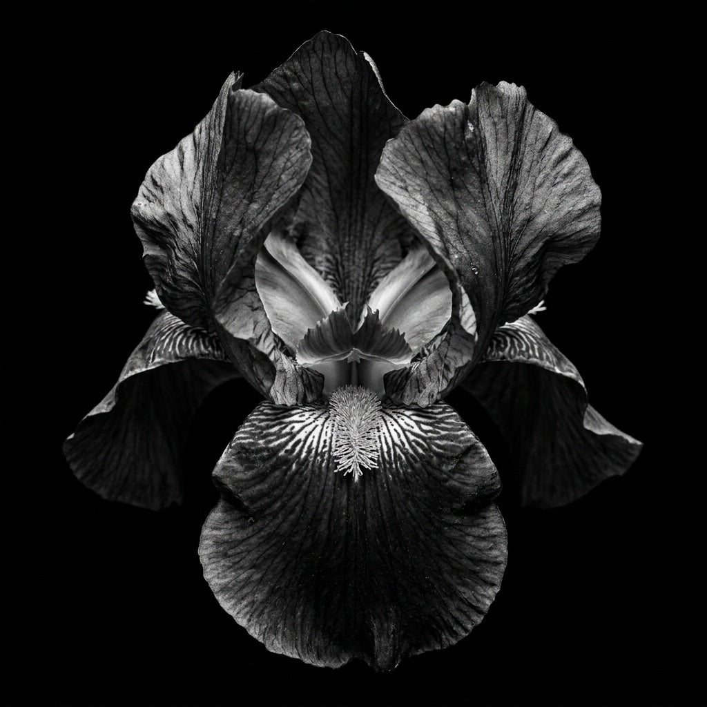 Raw unframed artwork — Iris Wall Art — Black and White Botanical Photography — source 13253402460463
