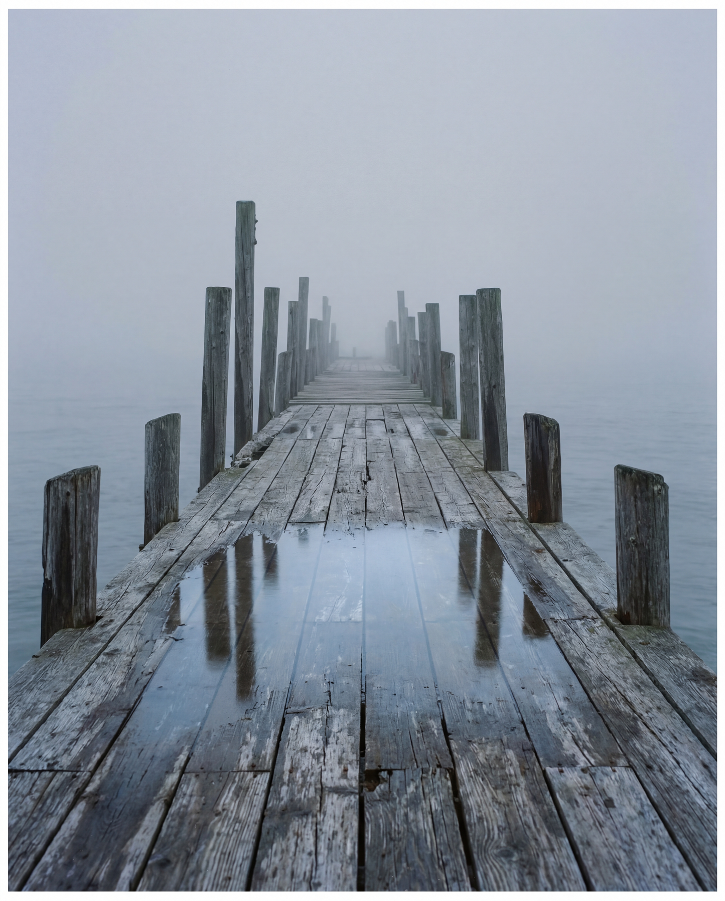Raw unframed artwork — Fog Pier Wall Art — Coastal Photography Print — source 13340166455599