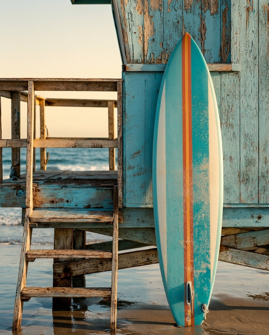 Raw unframed artwork — Aqua Blue Surfboard with 1960s Stripes — Fine Art Photography | Studio Stevie — source 13344529842479